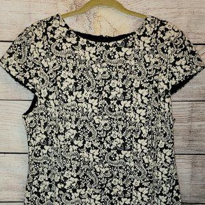 ALFANI Fit n Flare Dress Black Ivory Jacquard 16W